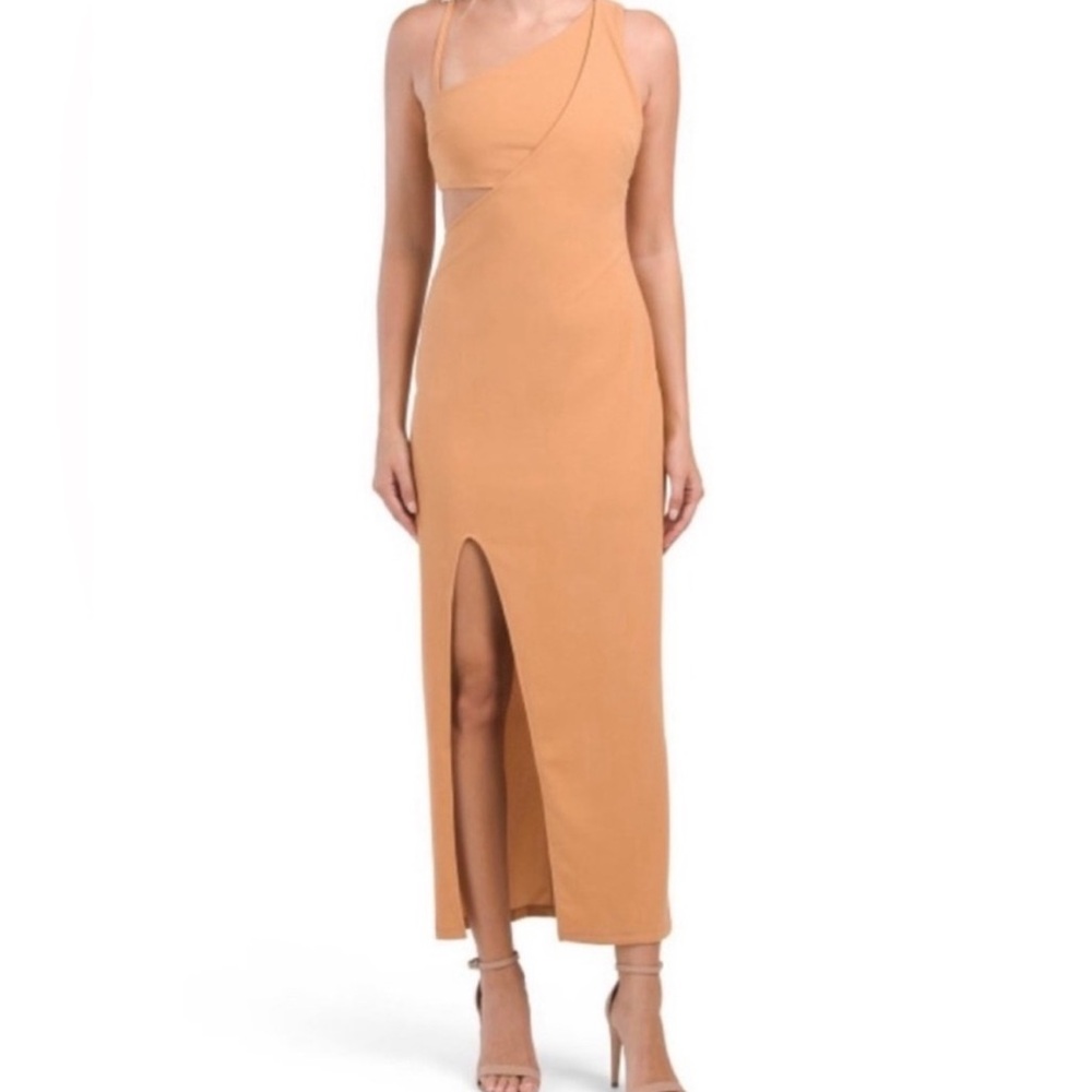 The Rachel Rachel Roy Dresses Cutout One Shoulder Maxi Gown Sandlewood Size XXL